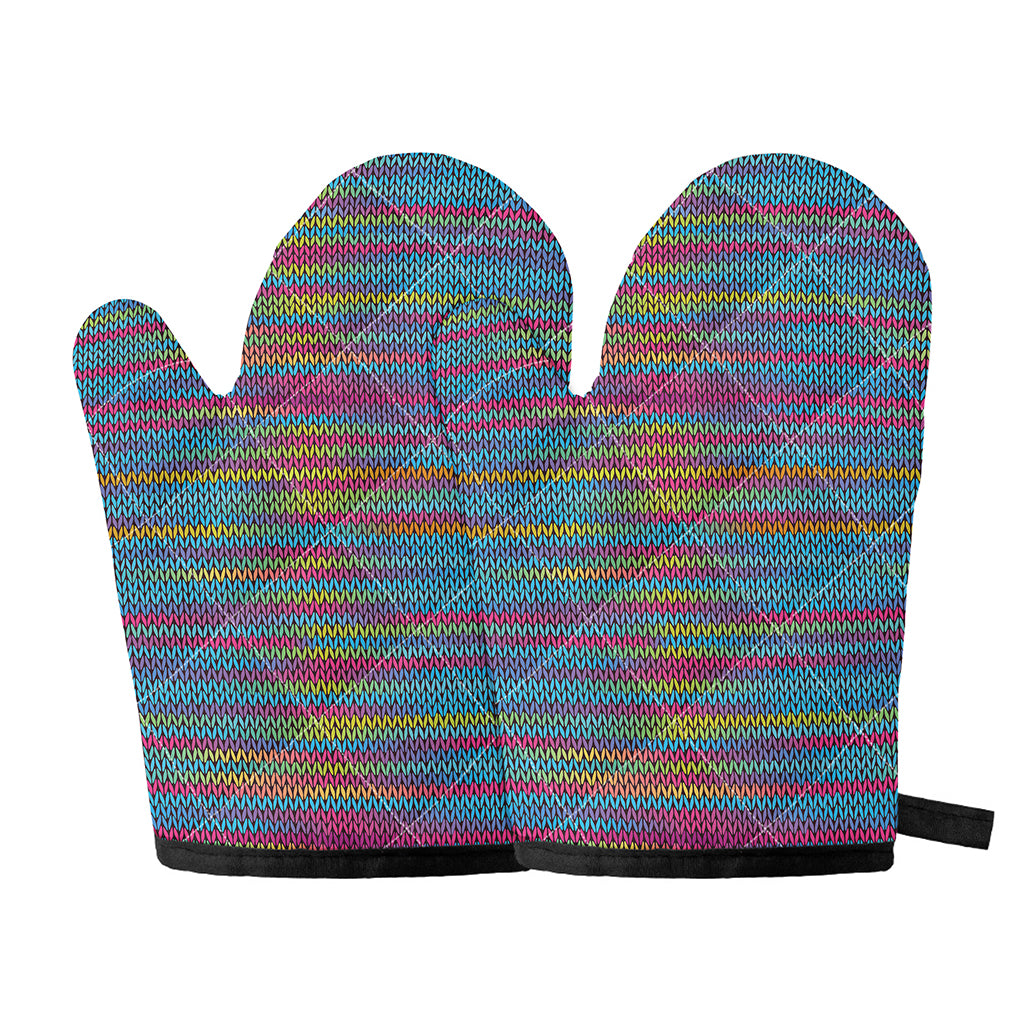 Colorful Knitted Pattern Print Oven Mitts