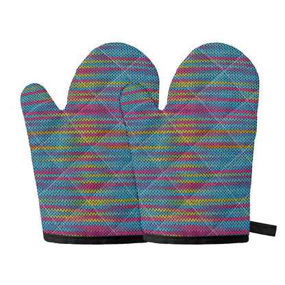 Colorful Knitted Pattern Print Oven Mitts