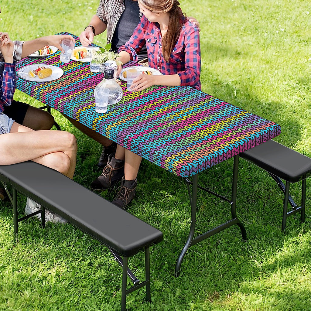 Colorful Knitted Pattern Print Picnic Table Cover
