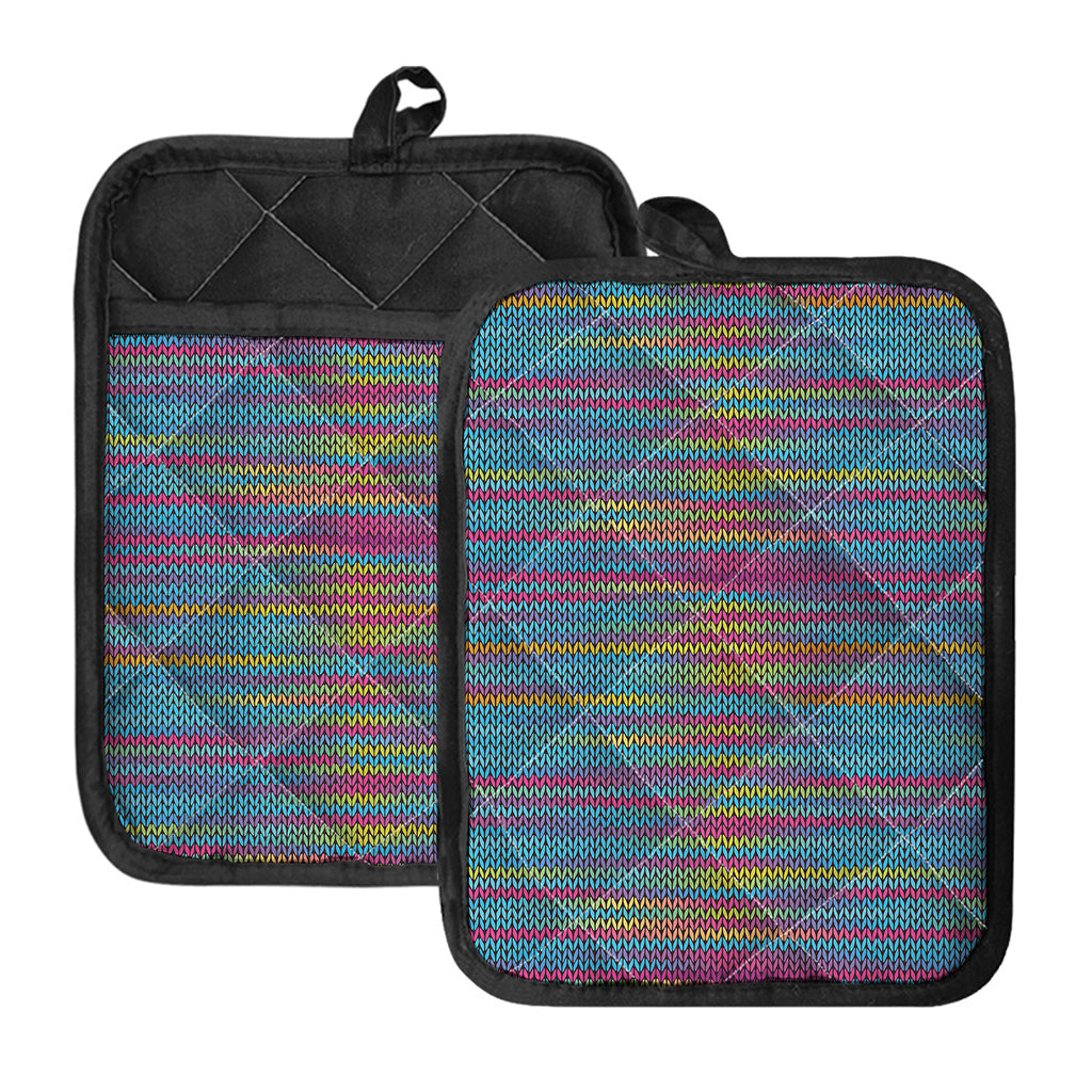Colorful Knitted Pattern Print Pot Holders With Pocket