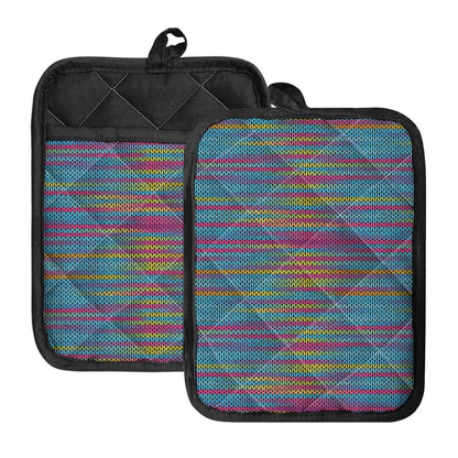 Colorful Knitted Pattern Print Pot Holders With Pocket