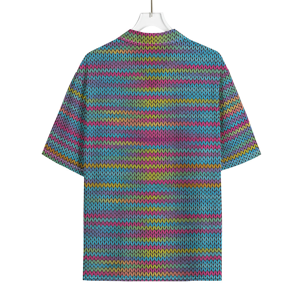 Colorful Knitted Pattern Print Rayon Hawaiian Shirt