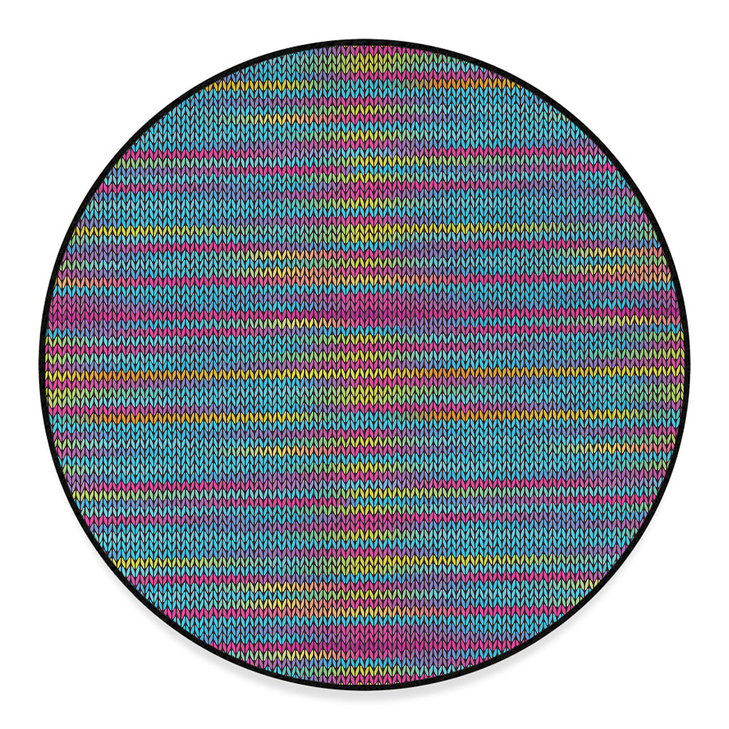 Colorful Knitted Pattern Print Round Floor Mat