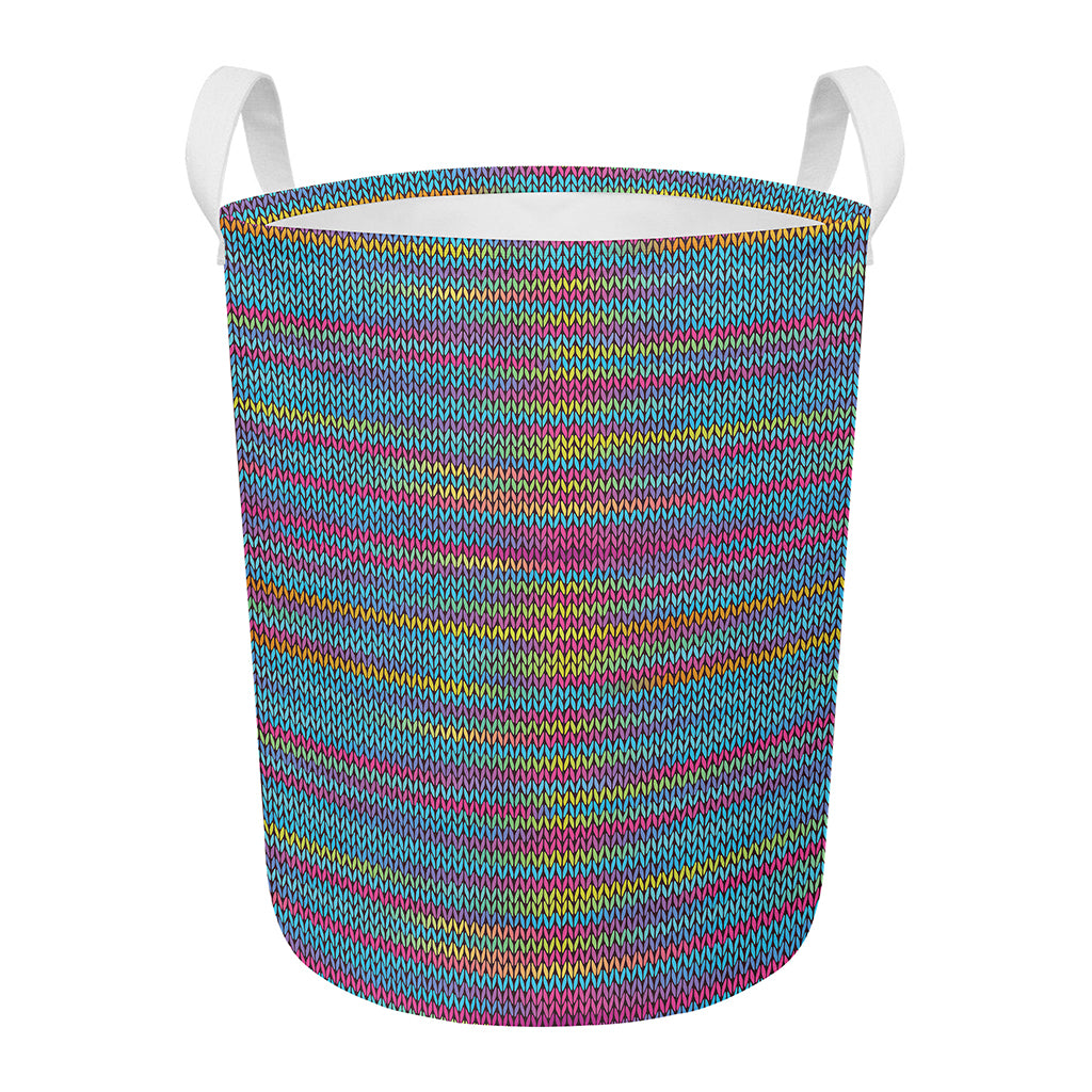 Colorful Knitted Pattern Print Round Laundry Basket
