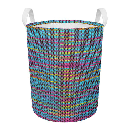 Colorful Knitted Pattern Print Round Laundry Basket