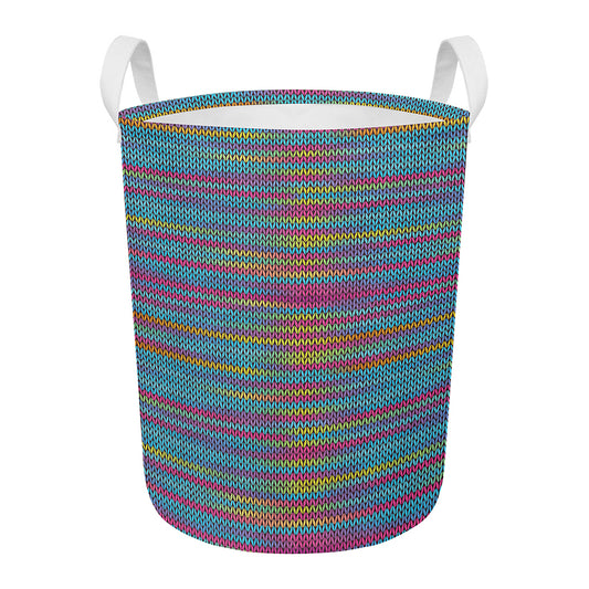 Colorful Knitted Pattern Print Round Laundry Basket