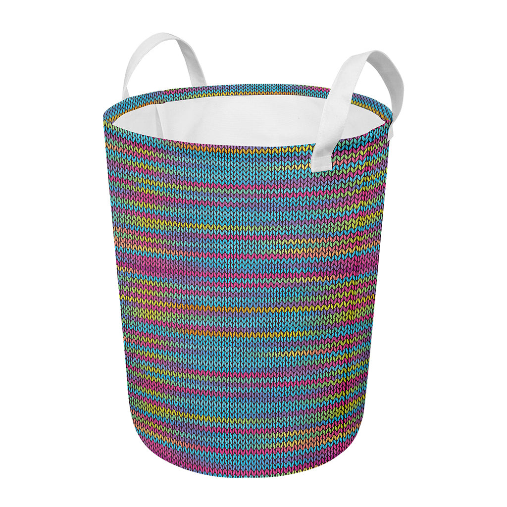 Colorful Knitted Pattern Print Round Laundry Basket