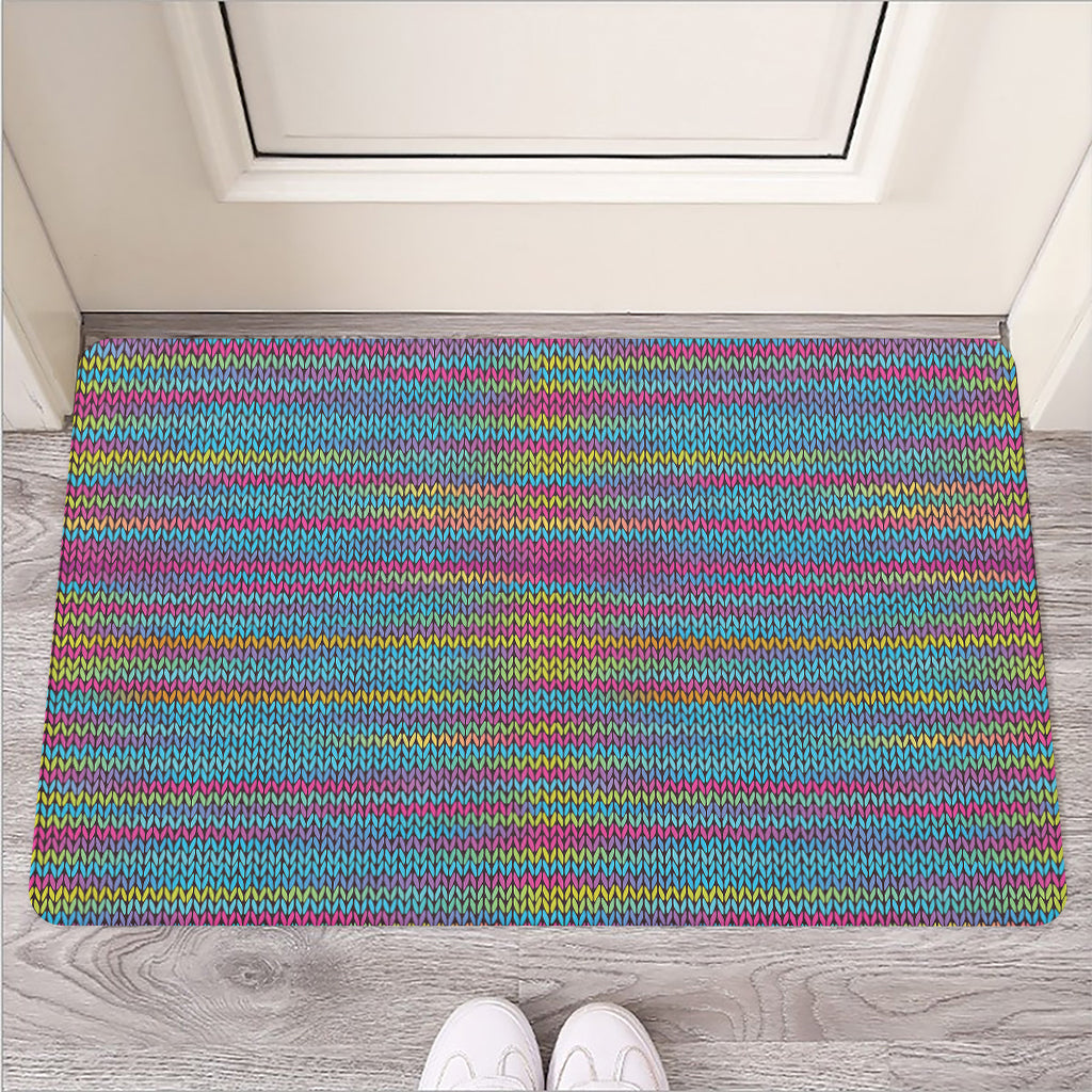 Colorful Knitted Pattern Print Rubber Doormat