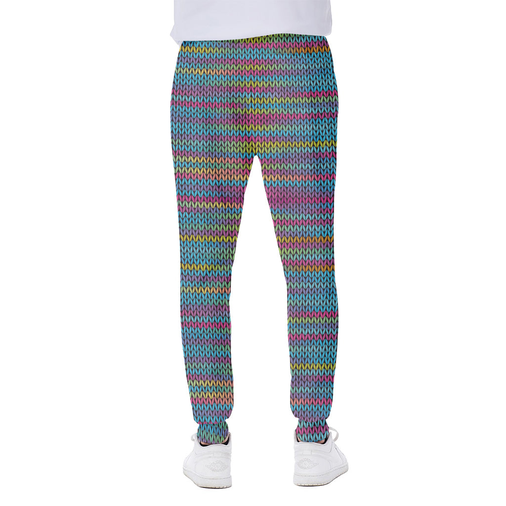 Colorful Knitted Pattern Print Scuba Joggers