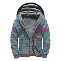 Colorful Knitted Pattern Print Sherpa Lined Zip Up Hoodie