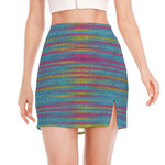 Colorful Knitted Pattern Print Side Slit Mini Skirt