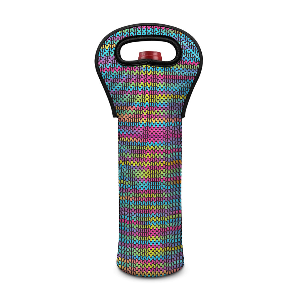 Colorful Knitted Pattern Print Single Neoprene Wine Tote