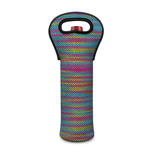 Colorful Knitted Pattern Print Single Neoprene Wine Tote