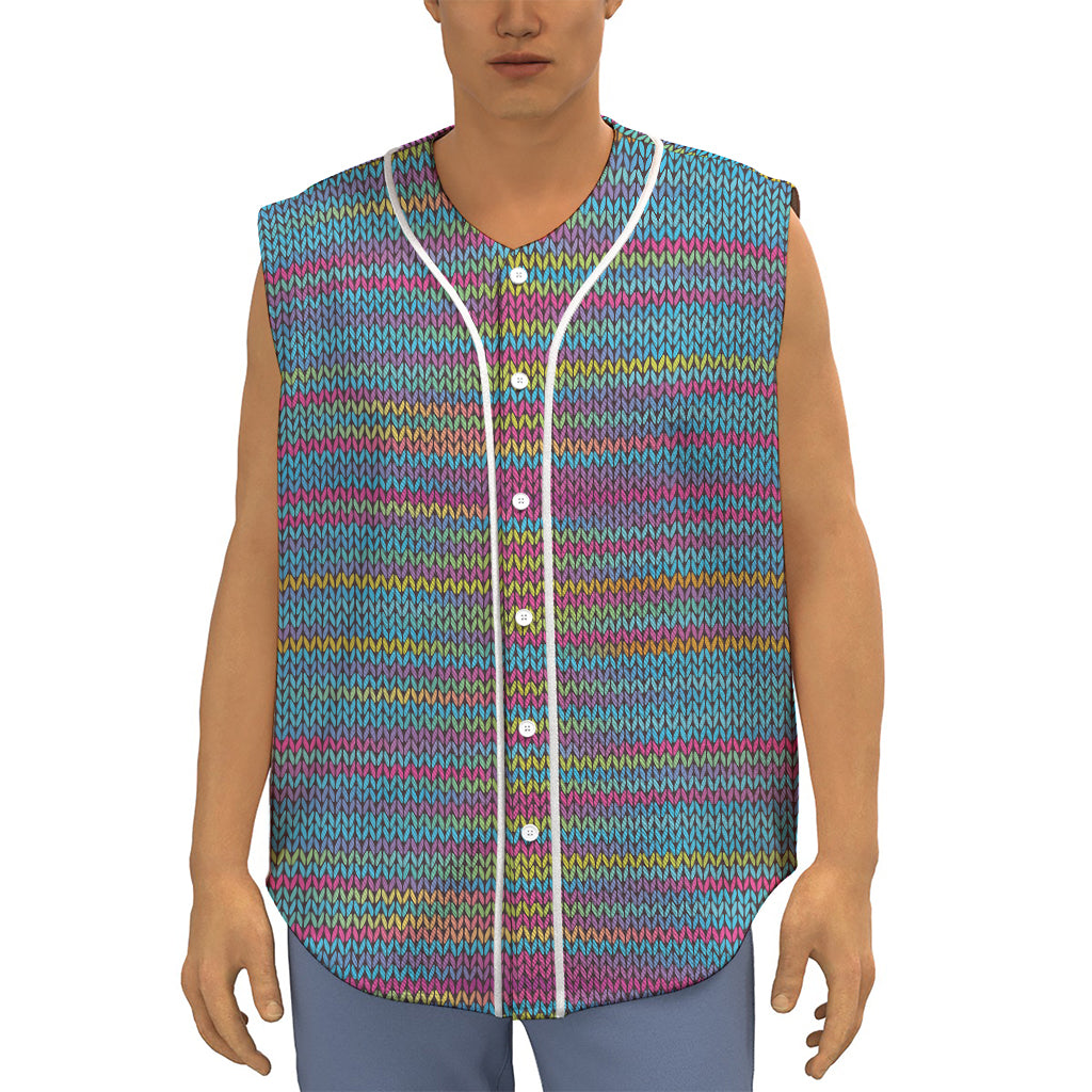 Colorful Knitted Pattern Print Sleeveless Baseball Jersey
