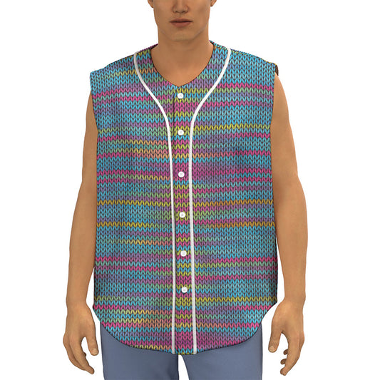 Colorful Knitted Pattern Print Sleeveless Baseball Jersey