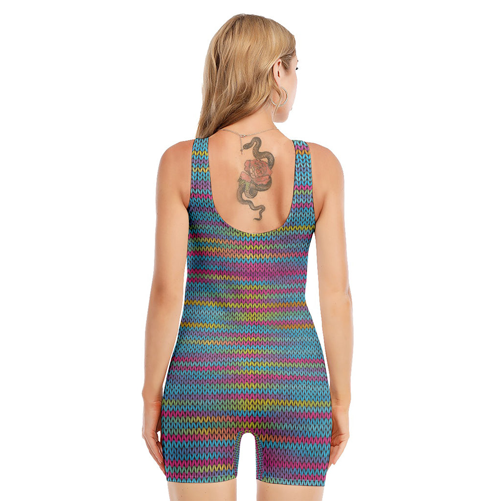 Colorful Knitted Pattern Print Sleeveless One Piece Swimsuit