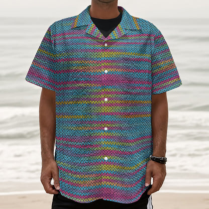 Colorful Knitted Pattern Print Textured Short Sleeve Shirt