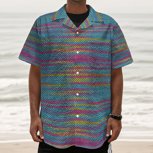 Colorful Knitted Pattern Print Textured Short Sleeve Shirt