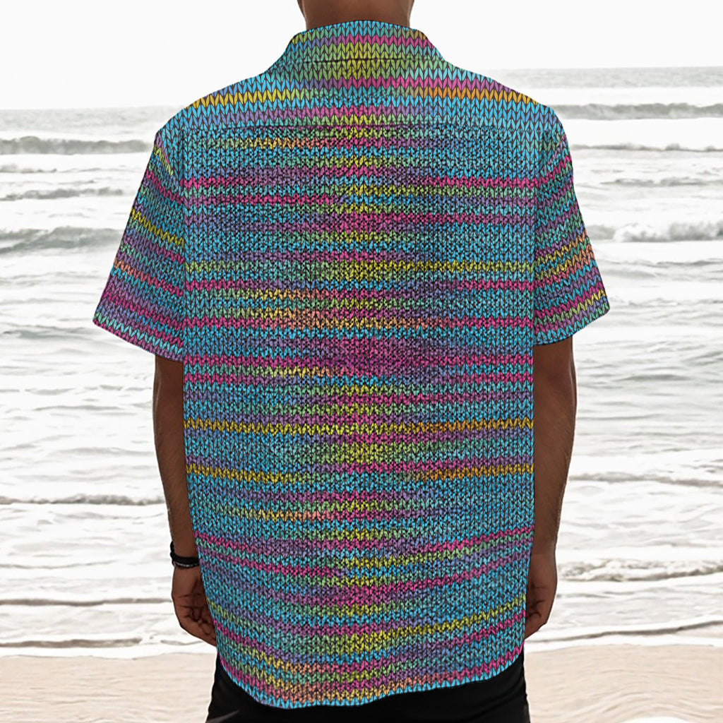 Colorful Knitted Pattern Print Textured Short Sleeve Shirt
