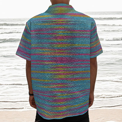 Colorful Knitted Pattern Print Textured Short Sleeve Shirt