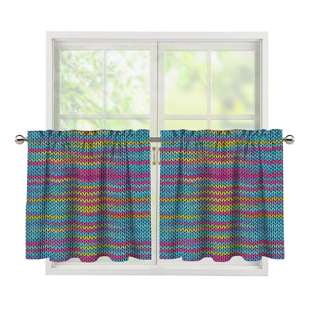 Colorful Knitted Pattern Print Tier Curtains