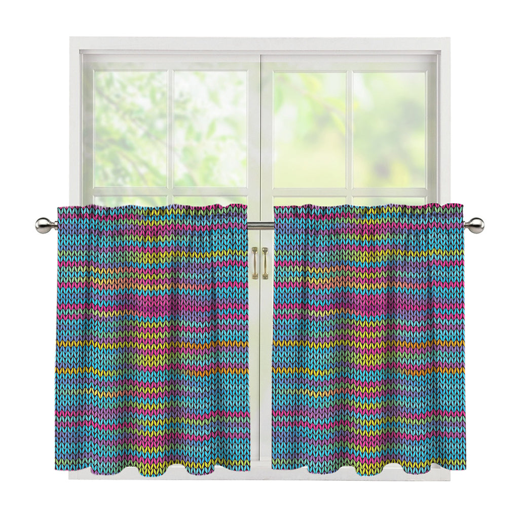 Colorful Knitted Pattern Print Tier Curtains