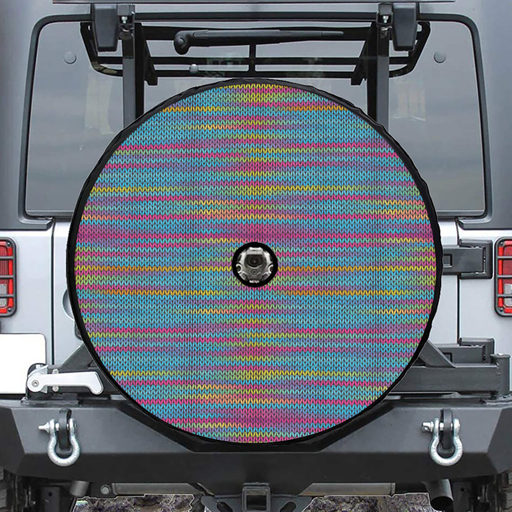 Colorful Knitted Pattern Print Tire Cover With Camera Hole