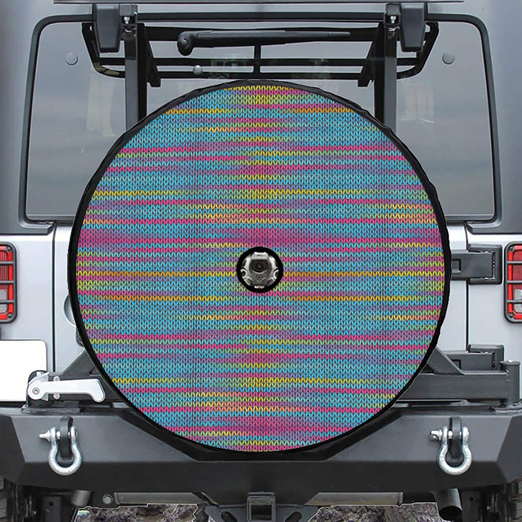 Colorful Knitted Pattern Print Tire Cover With Camera Hole