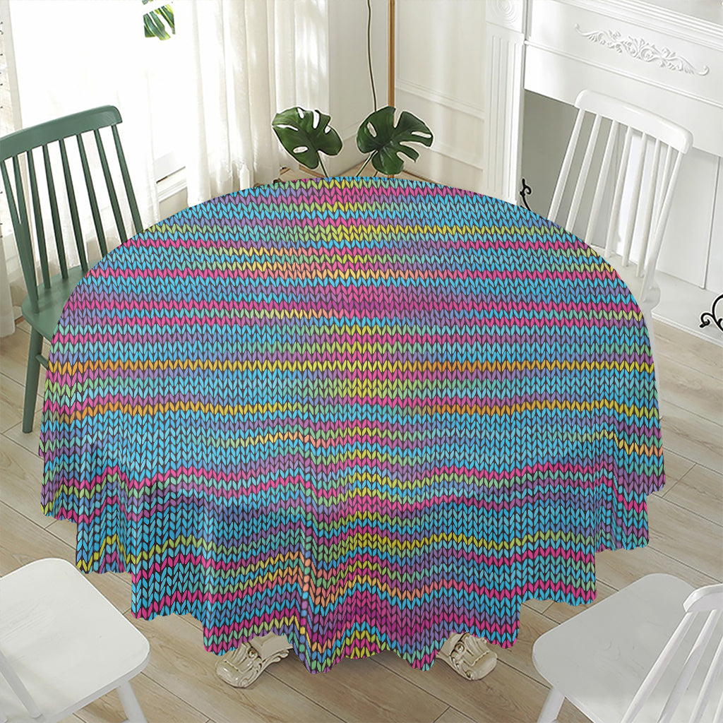 Colorful Knitted Pattern Print Waterproof Round Tablecloth