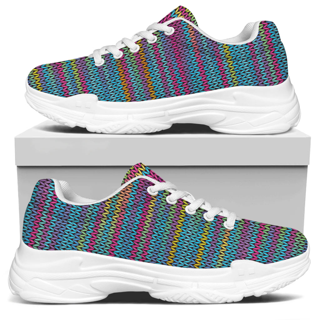 Colorful Knitted Pattern Print White Chunky Shoes