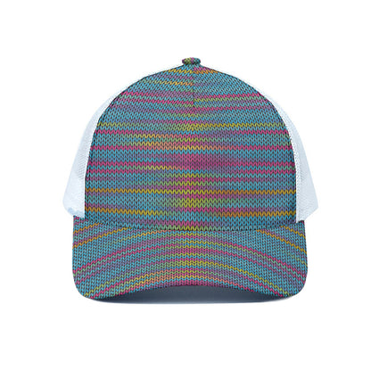 Colorful Knitted Pattern Print White Mesh Trucker Cap