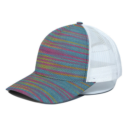 Colorful Knitted Pattern Print White Mesh Trucker Cap