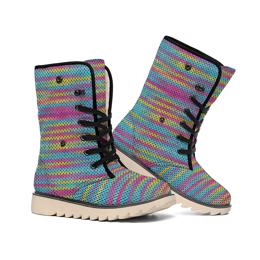 Colorful Knitted Pattern Print Winter Boots