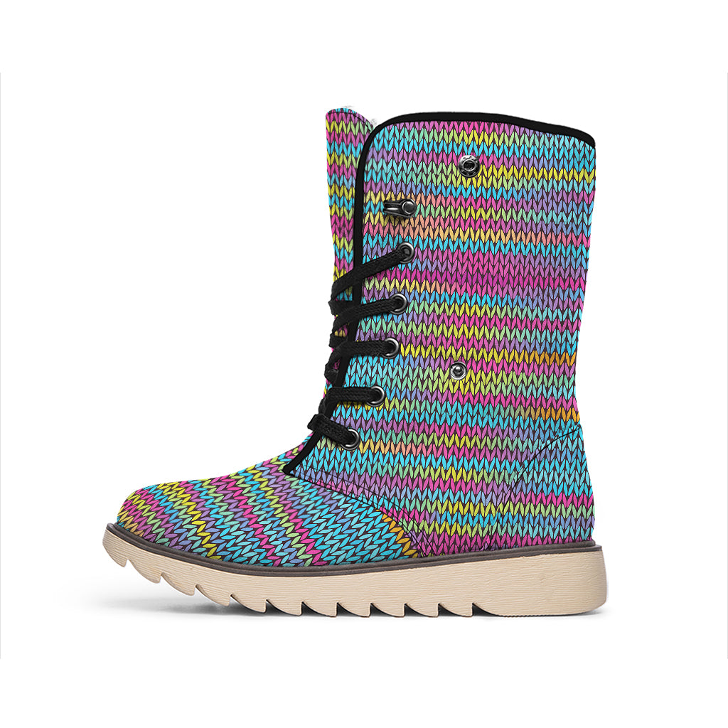 Colorful Knitted Pattern Print Winter Boots