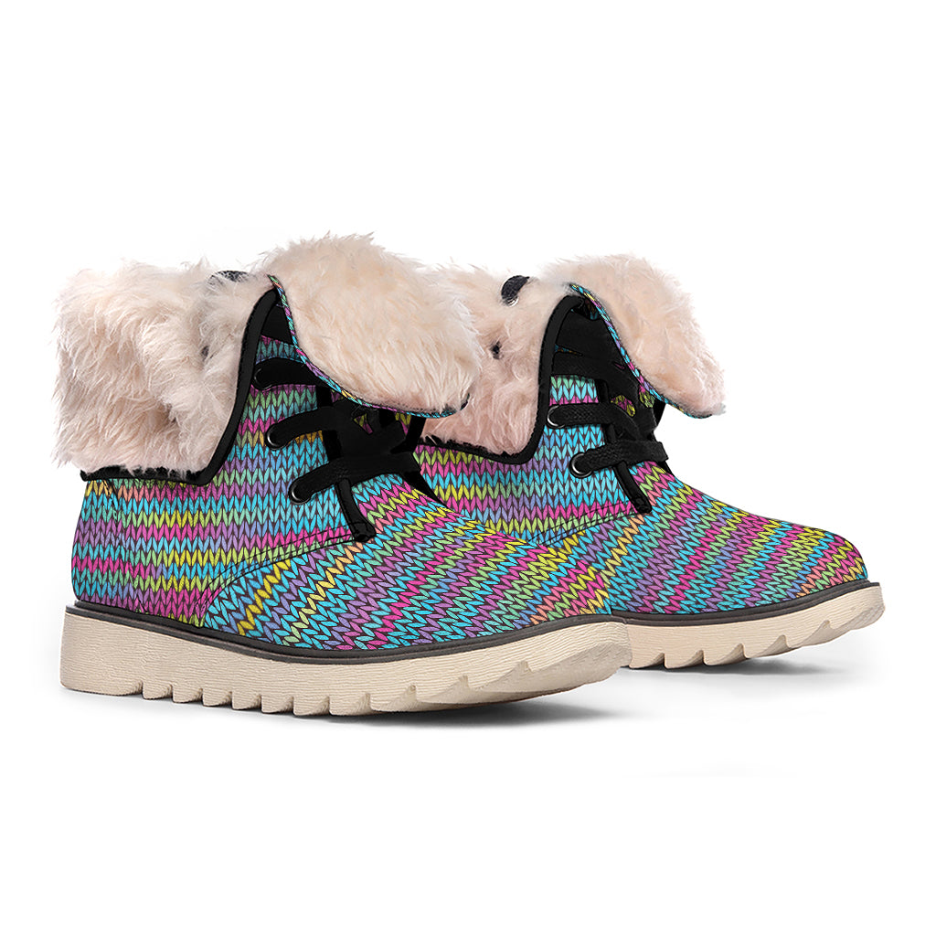 Colorful Knitted Pattern Print Winter Boots