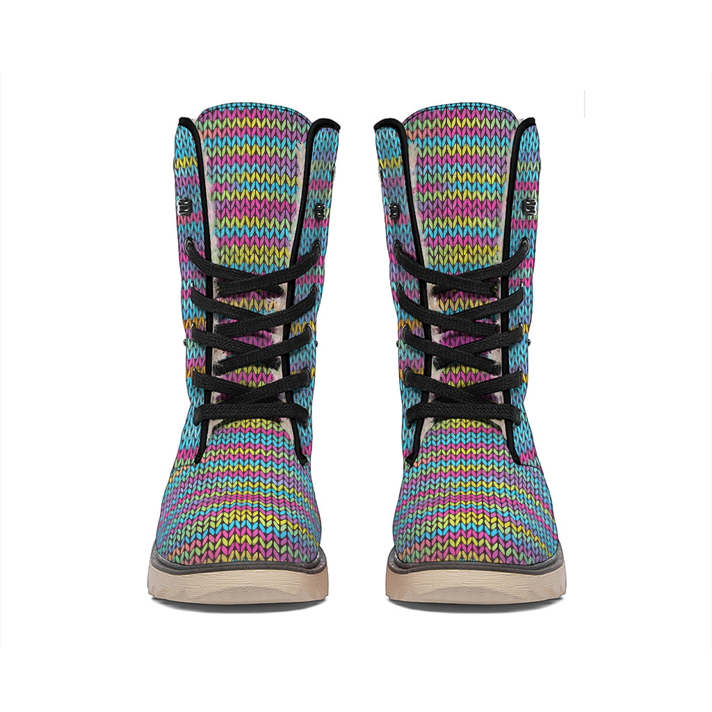 Colorful Knitted Pattern Print Winter Boots