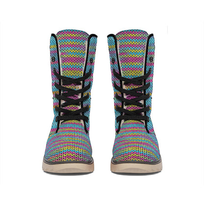 Colorful Knitted Pattern Print Winter Boots