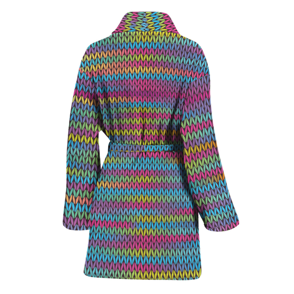 Colorful Knitted Pattern Print Women's Bathrobe