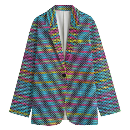 Colorful Knitted Pattern Print Women's Blazer