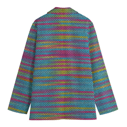 Colorful Knitted Pattern Print Women's Blazer