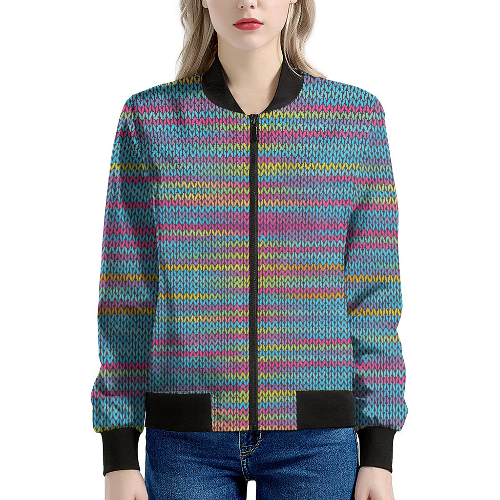 Colorful Knitted Pattern Print Women's Bomber Jacket
