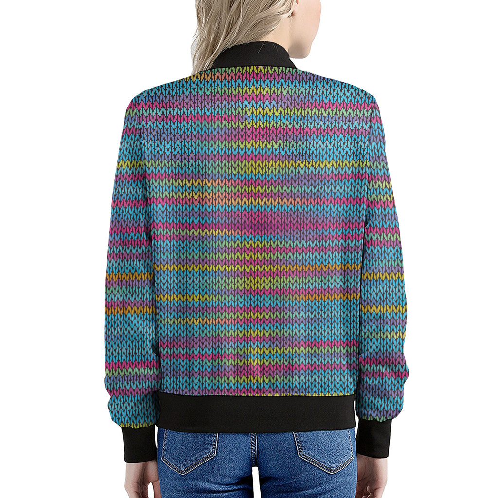 Colorful Knitted Pattern Print Women's Bomber Jacket