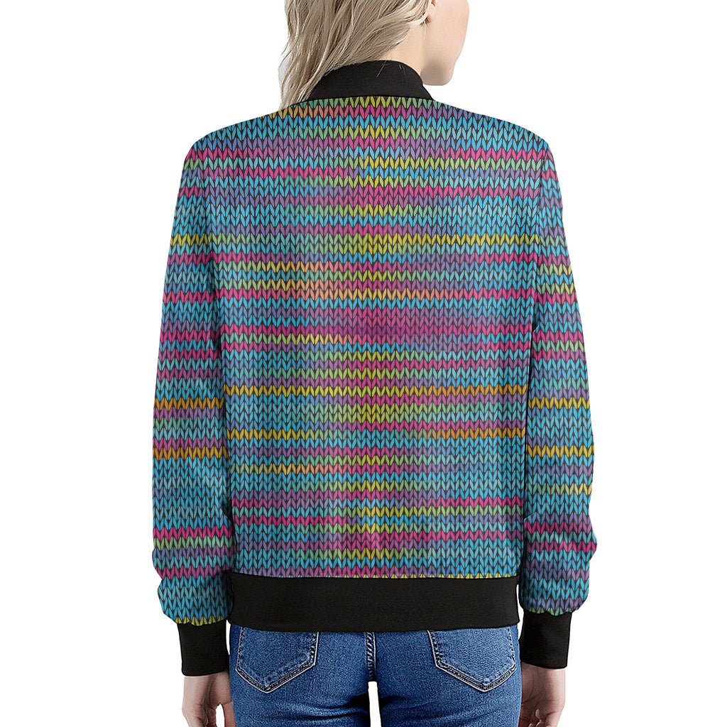 Colorful Knitted Pattern Print Women's Bomber Jacket