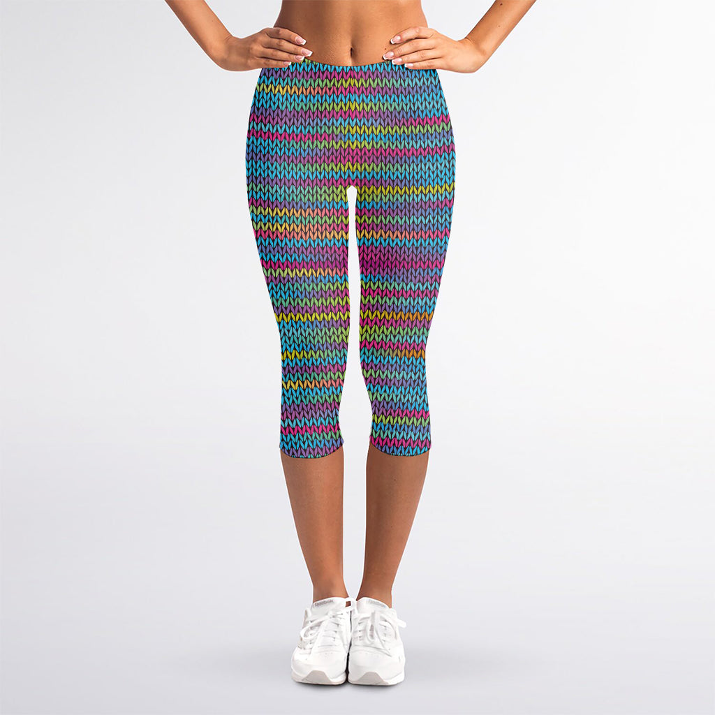 Colorful Knitted Pattern Print Women's Capri Leggings