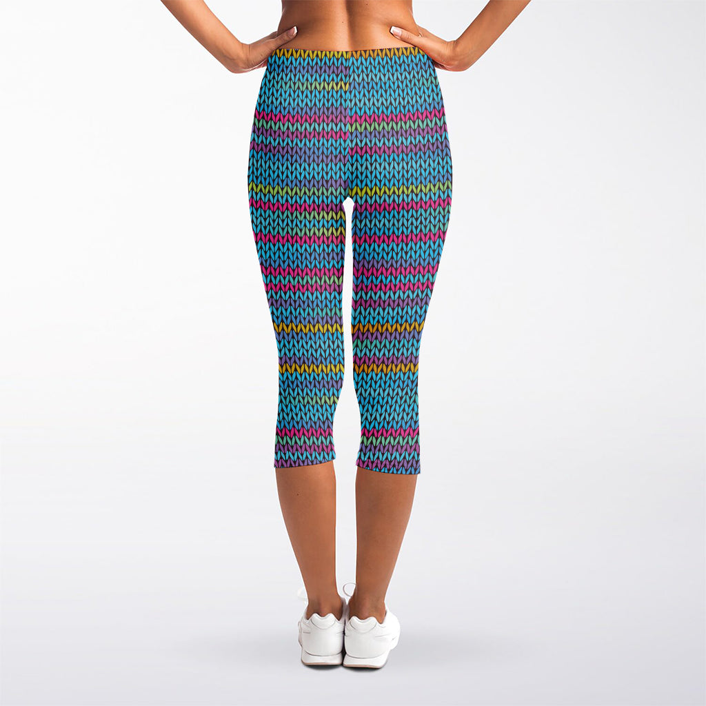 Colorful Knitted Pattern Print Women's Capri Leggings