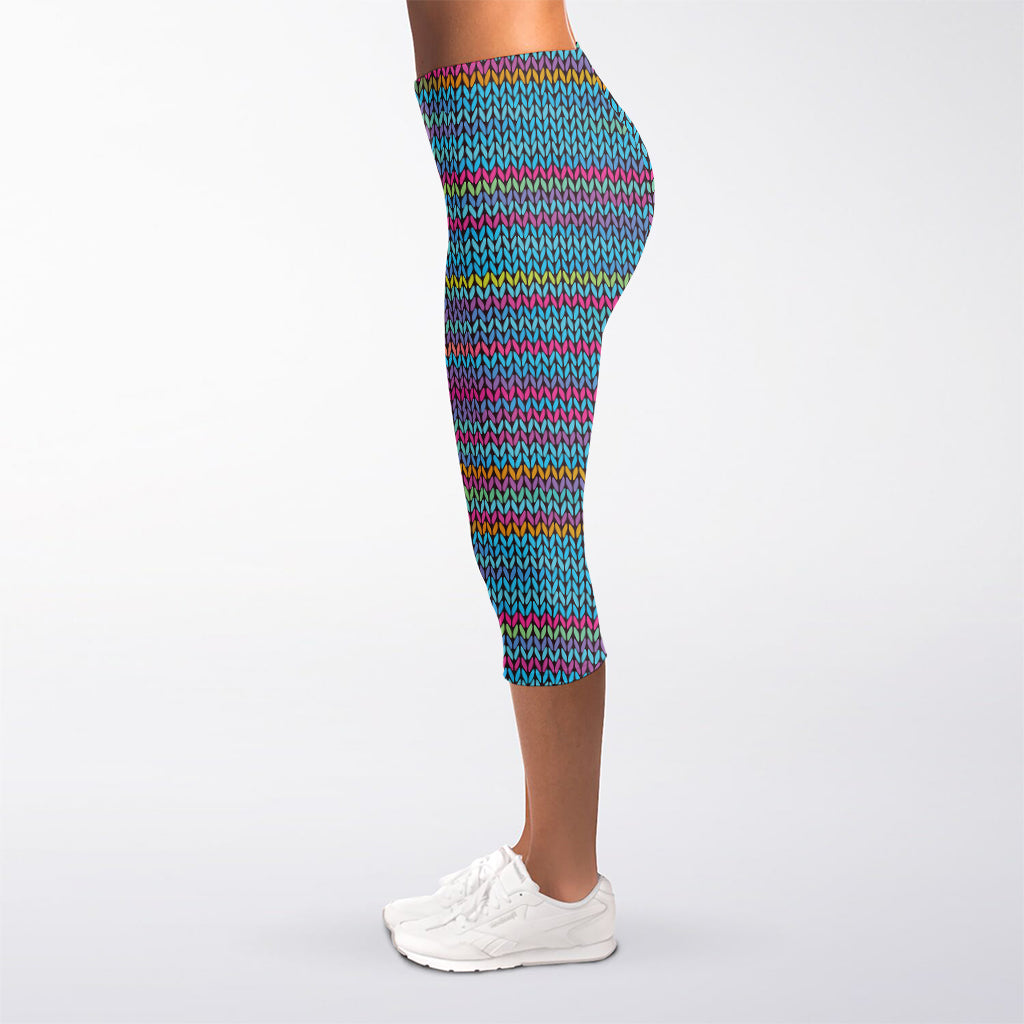Colorful Knitted Pattern Print Women's Capri Leggings