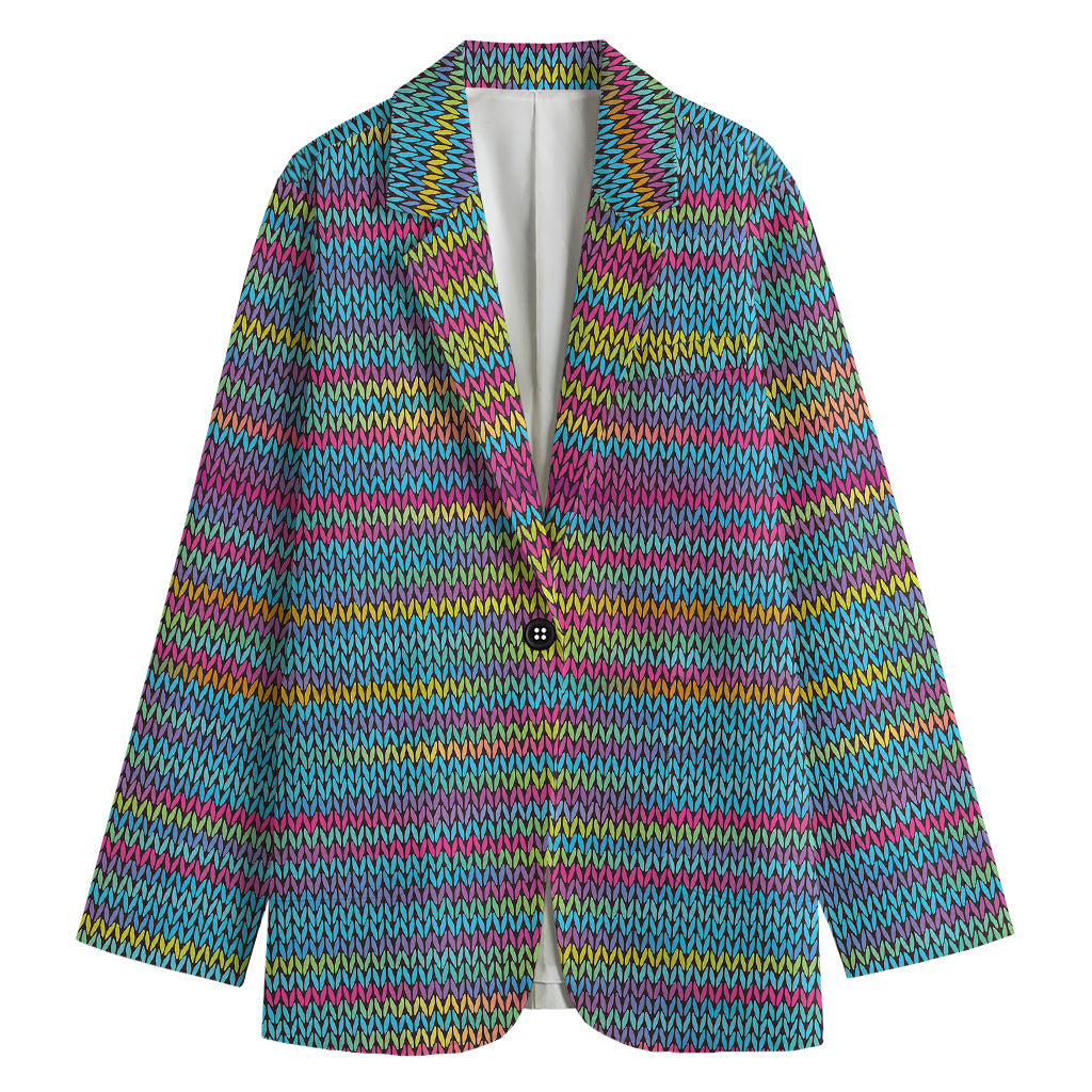 Colorful Knitted Pattern Print Women's Cotton Blazer