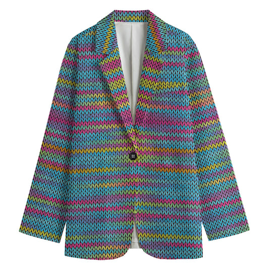 Colorful Knitted Pattern Print Women's Cotton Blazer