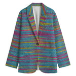 Colorful Knitted Pattern Print Women's Cotton Blazer