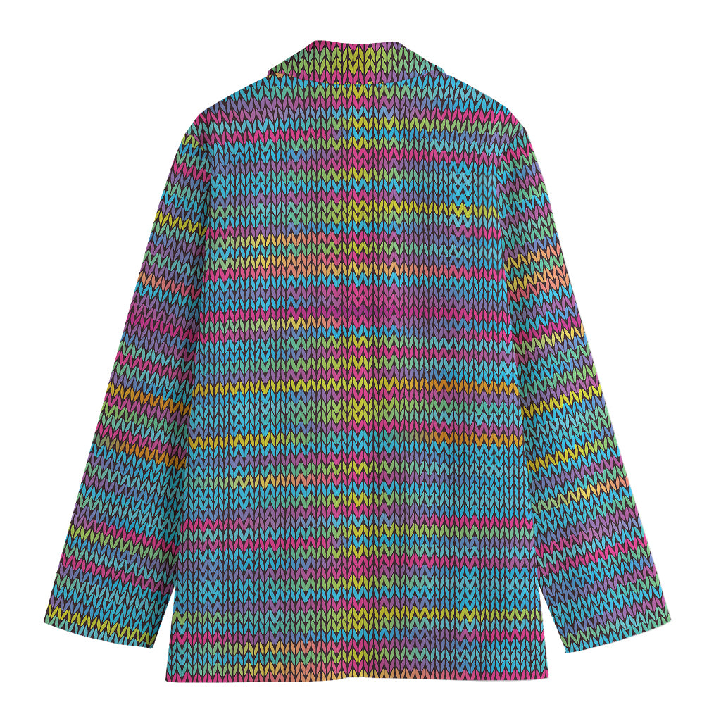 Colorful Knitted Pattern Print Women's Cotton Blazer